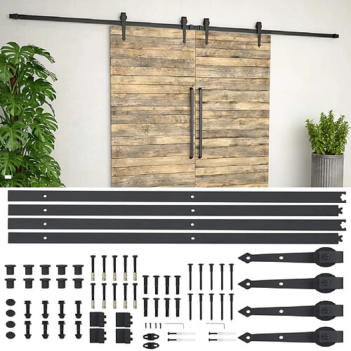 vidaXL Kit de matériel pour porte coulissante 2 x 183 cm Acier Noir