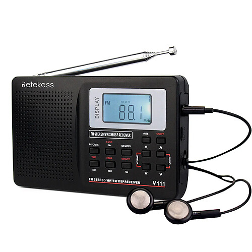 Universal Radio FM stéréo/ondes moyennes/ondes courtes DSP World Band récepteur avec alarme chronologique radio portable noir | avec récepteur | radio FM stéréo