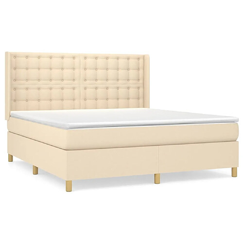 Maison Chic Lit adulte- Lit + matelas,Sommier à lattes de lit avec matelas Crème 180x200 cm Tissu -GKD58629