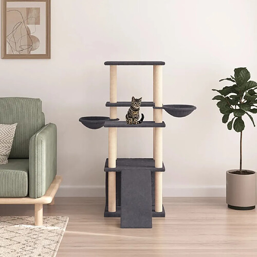 vidaXL Arbre à chat avec griffoirs en sisal gris foncé 133 cm