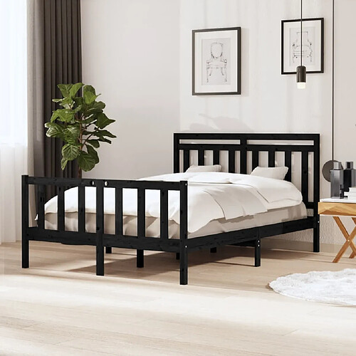 vidaXL Cadre de lit sans matelas noir bois massif 140x200 cm