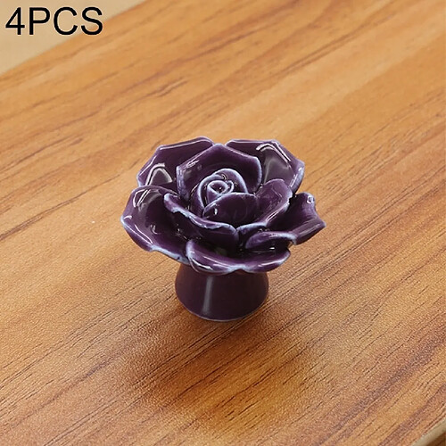 Wewoo Poignée d'armoire 4 PCS 41mm Forme de Rose Littéraire Moderne Couleur Céramique Vitrée Manche De Tiroir Violet