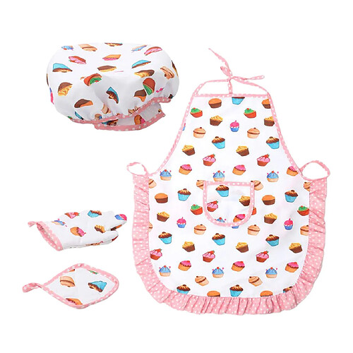 4 Pièces Enfant Chef Rôle Faire Semblant Jouer Jouet Chapeau Tablier Pot Pad Ensemble Motif De Gâteau