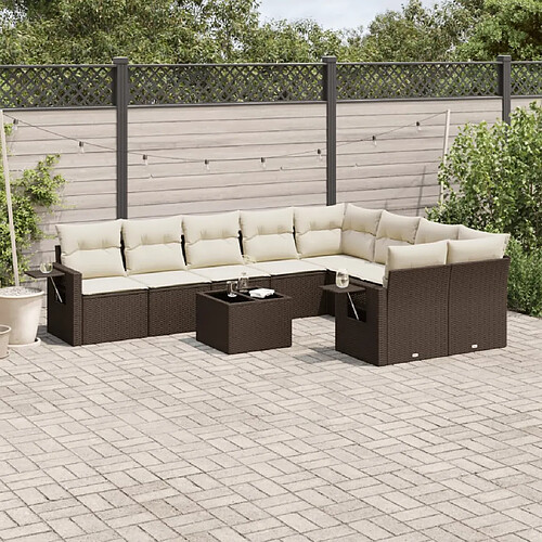 vidaXL Salon de jardin 10 pcs avec coussins marron résine tressée