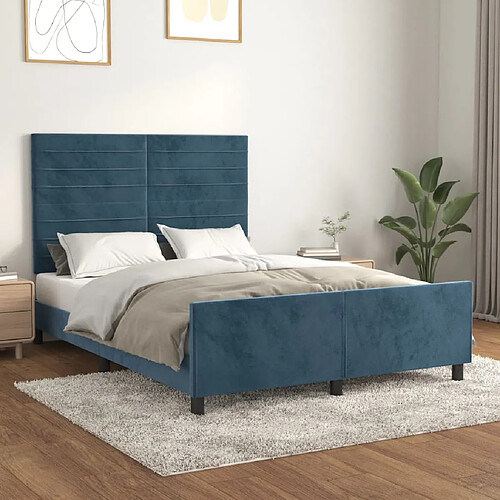 vidaXL Cadre de lit sans matelas bleu foncé 140x200 cm velours