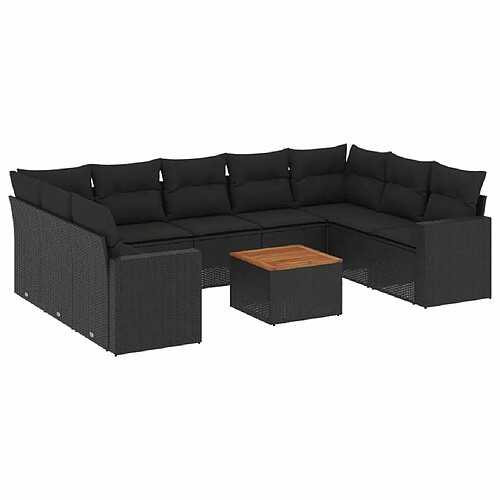 Maison Chic Salon de jardin 10 pcs avec coussins | Ensemble de Table et chaises | Mobilier d'Extérieur noir résine tressée -GKD66728