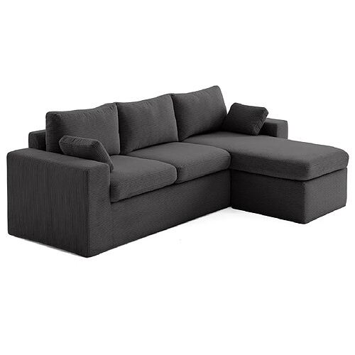 Lisa Design Calgary - canapé d'angle déhoussable et modulable 3 places + 1 pouf en velours côtelé