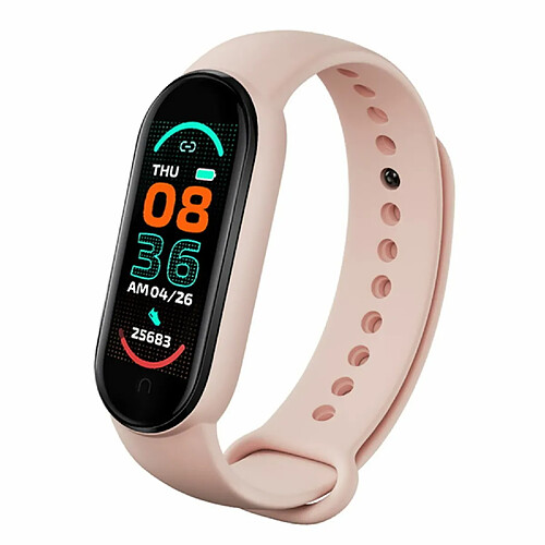 Bracelet intelligent iWear SM6 - Tracker d'activité IP67 avec fréquence cardiaque et tension artérielle / Moniteur social / Sommeil Rose