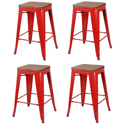 Toilinux Lot de 4 Tabourets de bar vintage Liv - Rouge