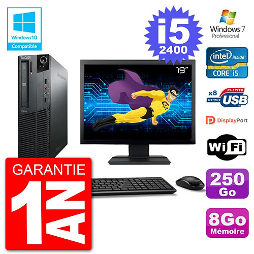 PC Lenovo M82 SFF Ecran 19" i5-2400 RAM 8Go Disque 250Go Graveur DVD Wifi W7 · Occasion