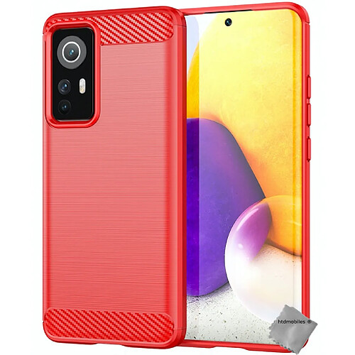 Htdmobiles Coque silicone gel carbone pour Xiaomi 12 / 12X 5G + verre trempe - ROUGE