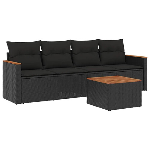 Maison Chic Salon de jardin 5 pcs avec coussins | Ensemble de Table et chaises | Mobilier d'Extérieur noir résine tressée -GKD86575