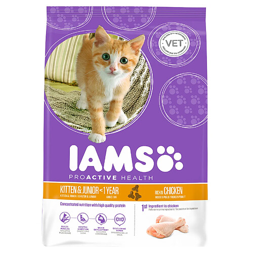 Iams Chat IAMS Vitality Croquettes Super Premium Chatons - Au poulet frais - Sans OGM colorant arôme artificiel - 10 kg