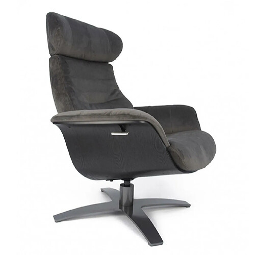 MY NEW DESIGN VEGA - Fauteuil Velours Brun et Chêne Noir