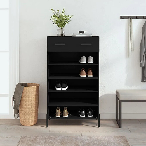 Maison Chic Armoire à Chaussures Noir,Meuble de Rangement à Chaussures 60x35x105 cm bois d'ingénierie -MN10482