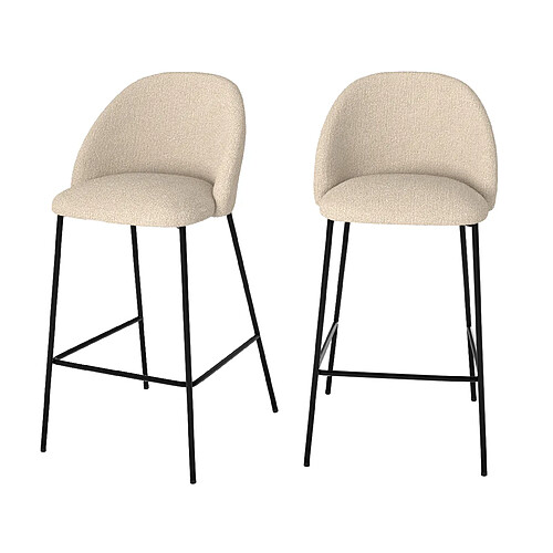 Rendez Vous Deco Chaise pour îlot central 66 cm Karl en tissu bouclé crème (lot de 2)