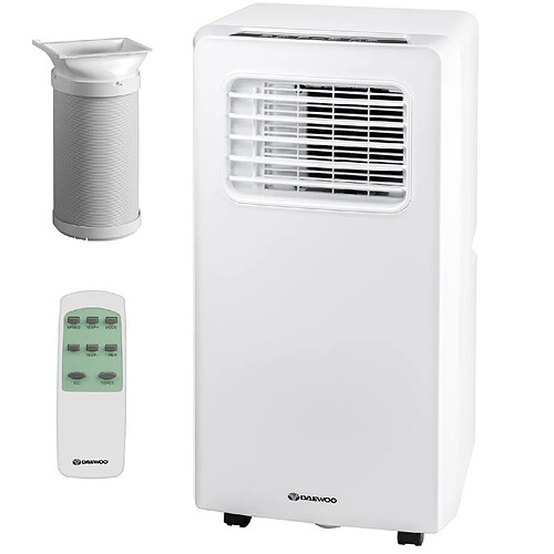 CLIMATISEUR PORTABLE Daewoo WHITE 3-en-1 7000 BTU AIRCON avec DÉSHUMIDIFICATEUR ET VENTILATEUR DE REFROIDISSEMENT et TÉLÉCOMMANDE REFROIDISSEUR DE PIÈCE DE PETITE À MOYENNE TAILLE