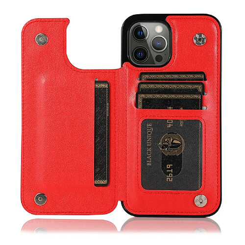 Coque en TPU + PU magnétique, motif fleurs, anti-rayures avec béquille et porte-carte rouge pour votre iPhone 13 Pro 6.1 pouces