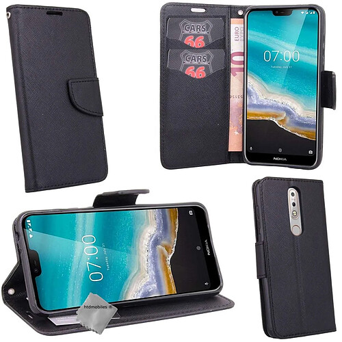 Htdmobiles Housse etui portefeuille pour Nokia 7.1 (2018) + film ecran - NOIR / NOIR