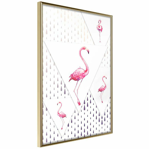 Paris Prix Affiche Murale Encadrée Flamingos and Triangles 20 x 30 cm Or