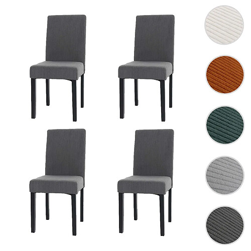 Mendler Lot de 4 chaises de salle à manger Littau, chaise de cuisine à dossier haut, tissu/textile Velours Bois ~ gris foncé, pieds foncés