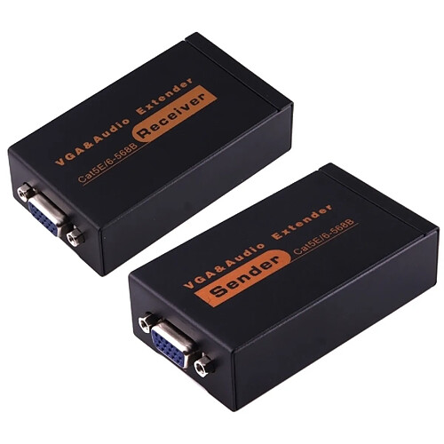 Wewoo Extenseur VGA noir Adaptateur VGA & Audio Extender 1920x1440 HD 100m Cat5e / 6-568B Récepteur Câble Expéditeur