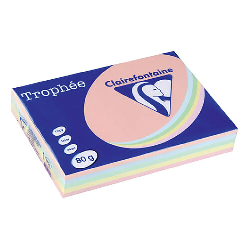 Ramette papier couleur Clairefontaine Trophée couleurs pastel assorties A4 80 gr - 5 x 100 feuilles