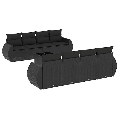 Maison Chic Salon de jardin 9 pcs avec coussins | Ensemble de Table et chaises | Mobilier d'Extérieur noir résine tressée -GKD73732