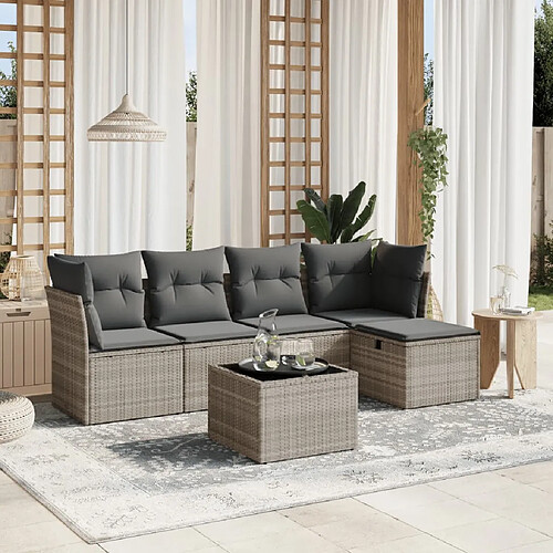 vidaXL Salon de jardin 6 pcs avec coussins gris clair résine tressée