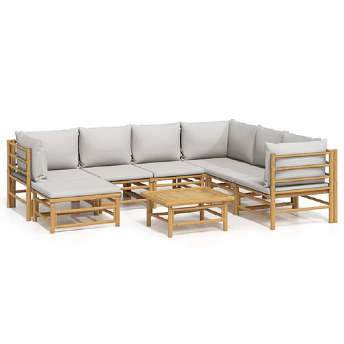 Maison Chic Salon de jardin 8 pcs + coussins - Mobilier/Meubles de jardin - Table et chaises d'extérieur gris clair bambou -MN77884