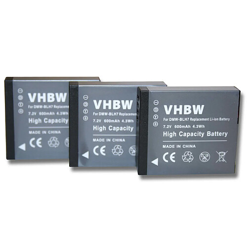 vhbw 3 x batterie avec puce convient à appareil photo Panasonic Lumix DC-GX880 remplace DMW-BLH7, DMW-BLH7E, DMW-BLH7PP (600mAh, 7.2V, Li-Ion)