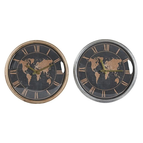 Look & Feel Horloge Murale DKD Home Decor Verre Argenté Noir Doré Fer Mappemonde (46 x 6,5 x 46 cm)