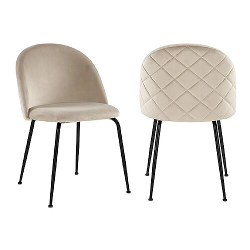 Vente-Unique Lot de 2 chaises en velours et acier inoxydable noir - Beige - MELBOURNE