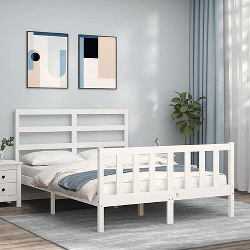 Maison Chic Lit adulte - Cadre Structure de lit avec tête de lit Contemporain blanc 140x200 cm bois massif -MN81563