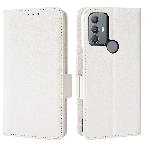 Etui en PU texture litchi, fermoir magnétique latéral avec support, blanc pour votre TCL 30E/30 SE/305/306/Sharp Aquos V6/V6 Plus