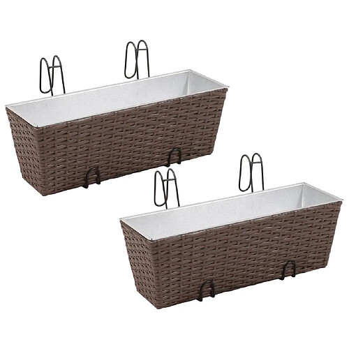 vidaXL Jeu de jardinières de balcon Trapèze Rotin 50 cm 2 pcs Marron