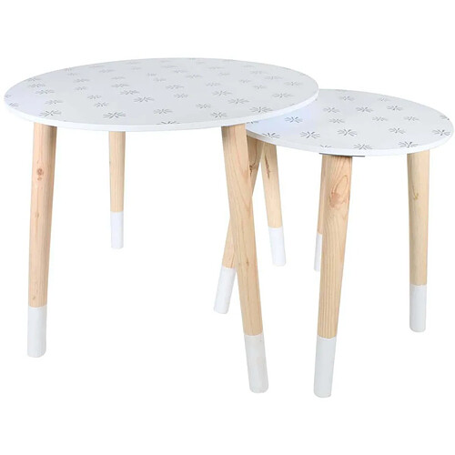 The Home Deco Factory Tables gigognes en MDF blanc et bois motif fleurs.