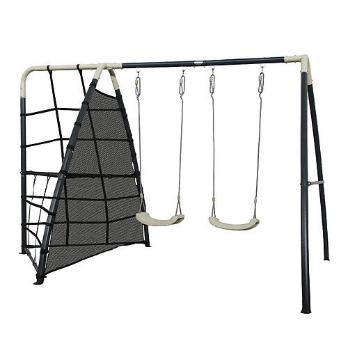 AXI Set de Balançoire en métal en anthracite & crème | Balançoire 2 agrès / places & filet à grimper | Portique avec Balançoire de jardin / extérieur pour enfants