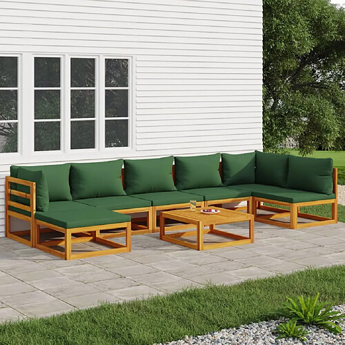 vidaXL Salon de jardin 8 pcs avec coussins vert bois massif