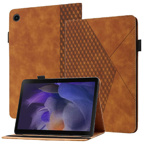 Etui en PU motif de losanges avec porte-cartes et élastique marron pour votre Samsung Galaxy Tab A8 10.5 (2021)