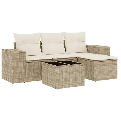 Maison Chic Salon de jardin avec coussins 5 pcs, Ensemble Tables et chaises de jardin,, Ensemble Tables et chaises de jardin, beige résine tressée -GKD827452