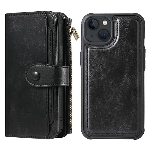 Etui en PU magnétique à succion avec pochette à fermeture éclair noir pour votre iPhone 13 6.1 pouces