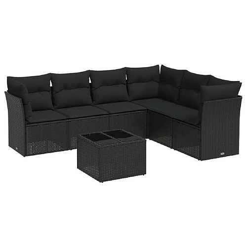 Maison Chic Salon de jardin 7 pcs avec coussins | Ensemble de Table et chaises | Mobilier d'Extérieur noir résine tressée -GKD52088