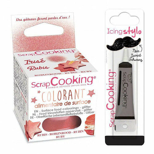 Scrapcooking Colorant alimentaire en poudre Rubis + Stylo de glaçage noir