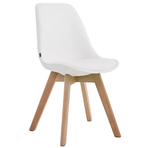 Decoshop26 Chaise de salle à manger x1 style scandinave en PVC blanc support 4 pieds en bois couleur clair 10_0003746