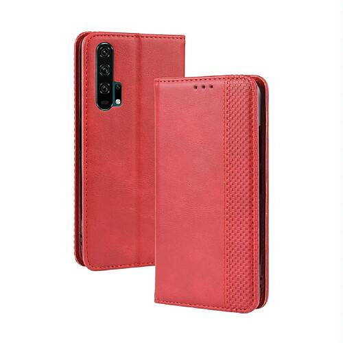 Wewoo Housse Coque Étui en cuir à boucle magnétique avec rétro pour Crazy Horse Texture horizontale HUAWEI Honor 20proavec porte-carte et fentes cartes et cadre photo Rouge