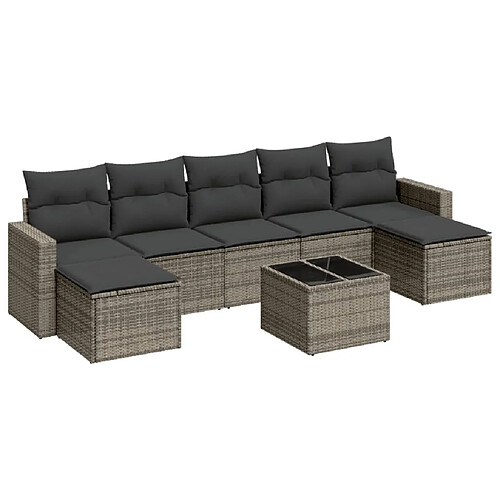 Maison Chic Salon de jardin 8 pcs avec coussins | Ensemble de Table et chaises | Mobilier d'Extérieur gris résine tressée -GKD36229