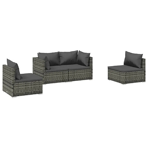 Maison Chic Salon de jardin 4 pcs + coussins - Mobilier/Meubles de jardin - Table et chaises d'extérieur Résine tressée Gris -MN67393