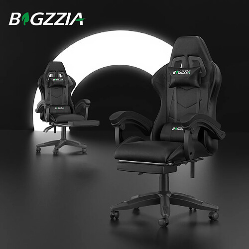 RATTANTREE Chaise de Gaming avec Repose-Pied, siège gaming, fauteuil gaming, Dossier Inclinable à 155, chaise bureau gaming avec appuie-tête, Noir