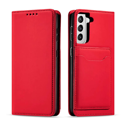 Ozzzo etui pour cartes magnetiques pour samsung galaxy s22 + (s22 plus) pochette portefeuille porte-cartes rouge